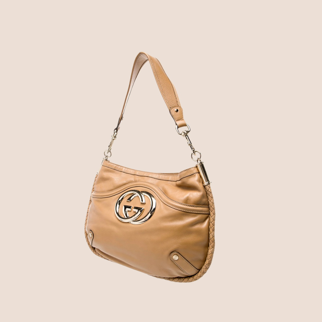 GUCCI TAN LEATHER INTERLOCKING G BRITT SHOULDER BAG
