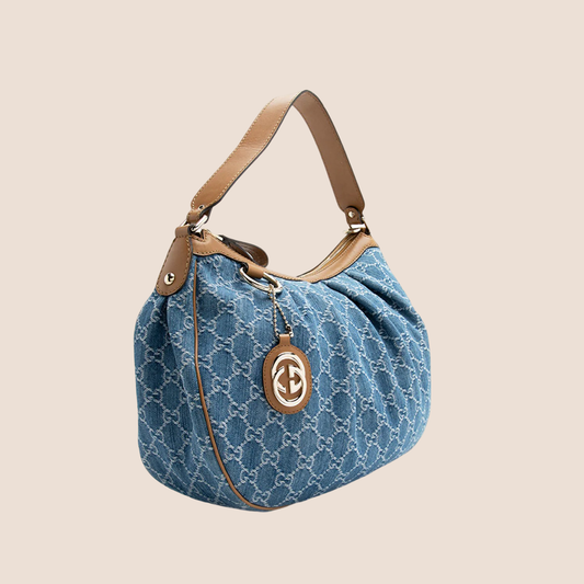 GUCCI GG MONOGRAM DENIM SUKEY HOBO BAG