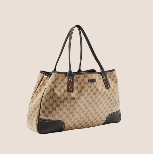 GUCCI BROWN GG CRYSTAL CANVAS PRINCY TOTE BAG