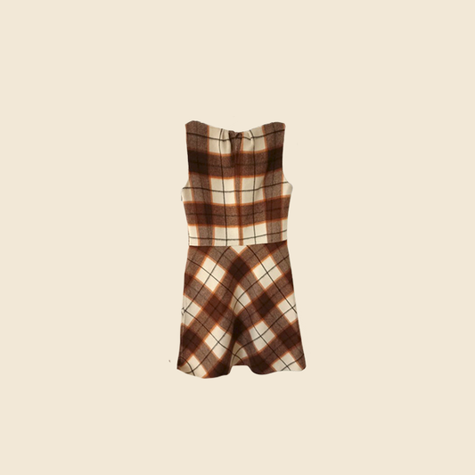 CHRISTIAN DIOR BROWN & BEIGE TARTAN WOOL DRESS
