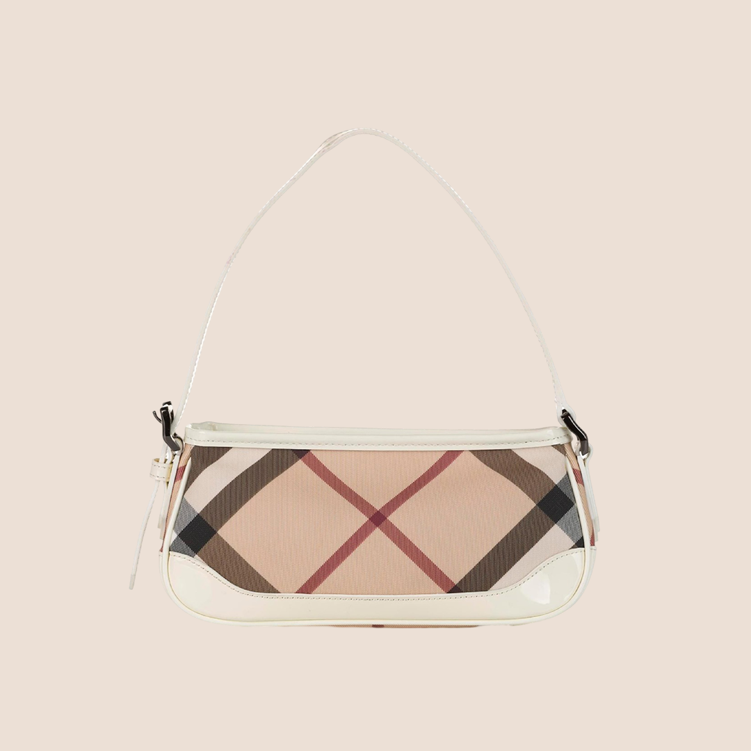 BURBERRY NOVA CHECK WHITE PATENT LEATHER SHOULDER BAG – RDB