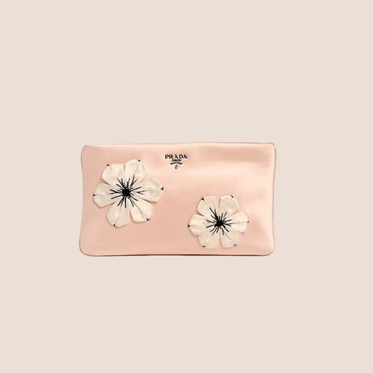 PRADA 2013 PINK SATIN FLORAL MINI CLUTCH BAG