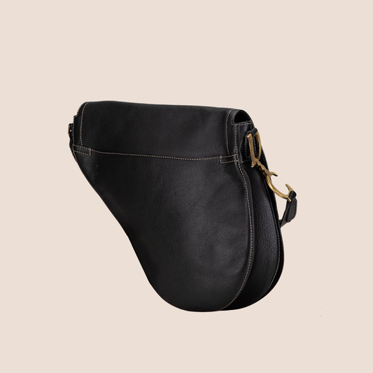 CHRISTIAN DIOR 2002 BLACK LEATHER MESSENGER SADDLE BAG