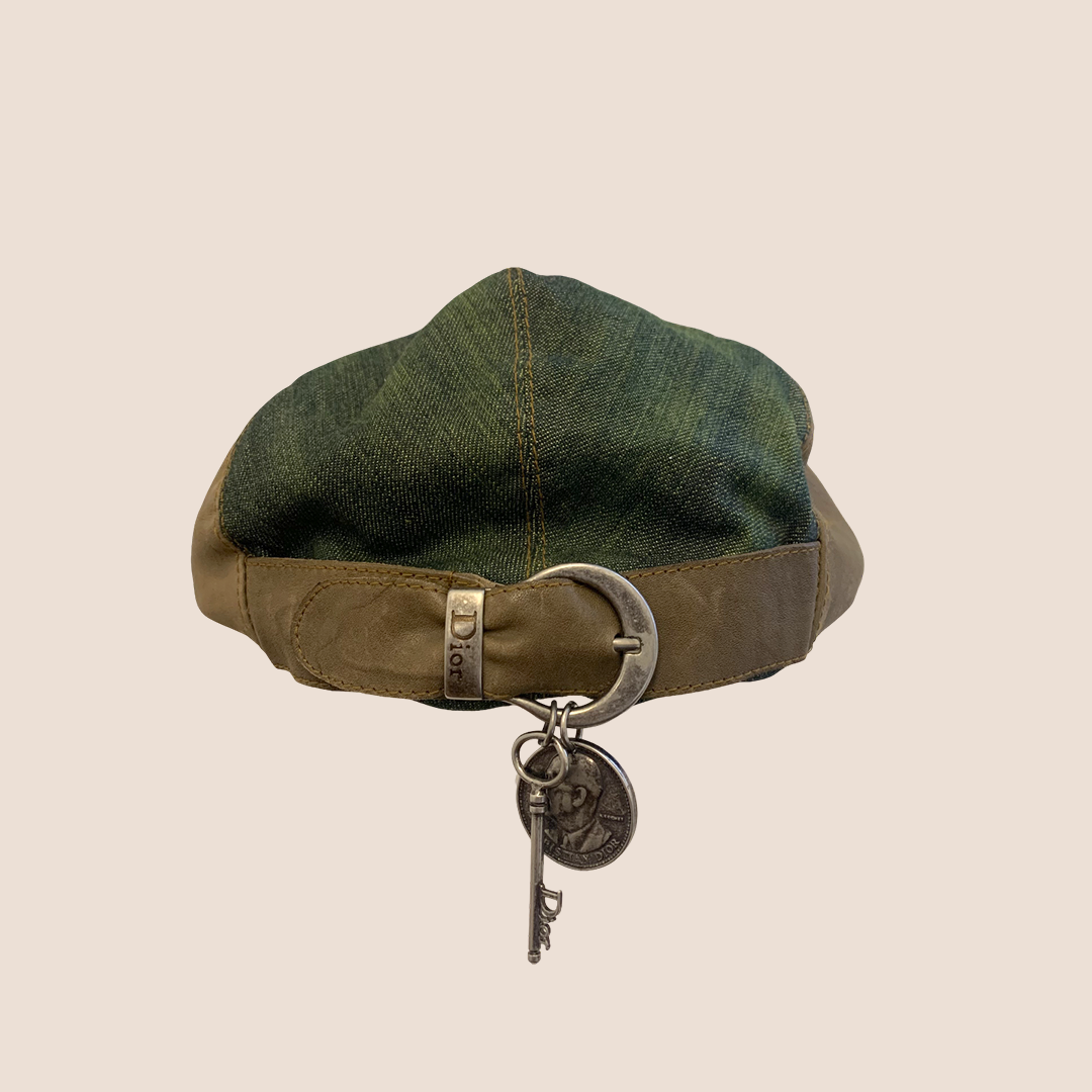 CHRISTIAN DIOR 2006 KHAKI WASHED DENIM GAUCHO BERET