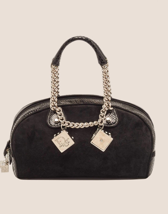 CHRISTIAN DIOR 2004 PYTHON TRIMMED BLACK SUEDE GAMBLER DICE BOWLER BAG