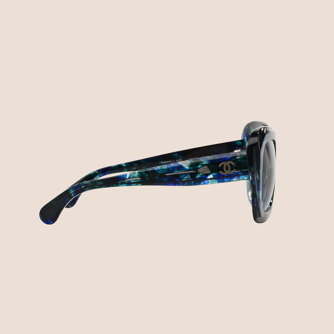 CHANEL CERULEAN & GREEN OVAL FRAME SUNGLASSES