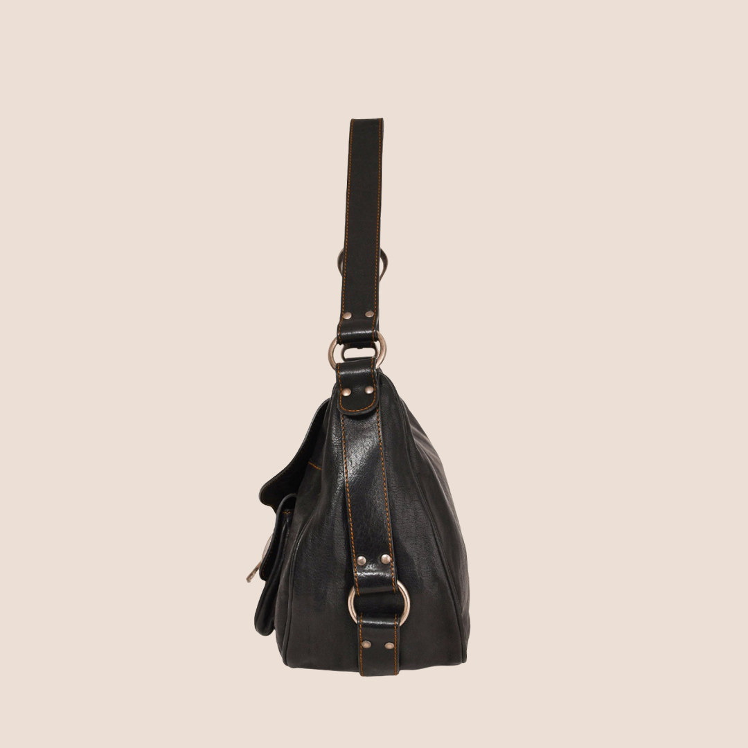 CHRISTIAN DIOR 2006 BLACK LEATHER ZIP GAUCHO BAG