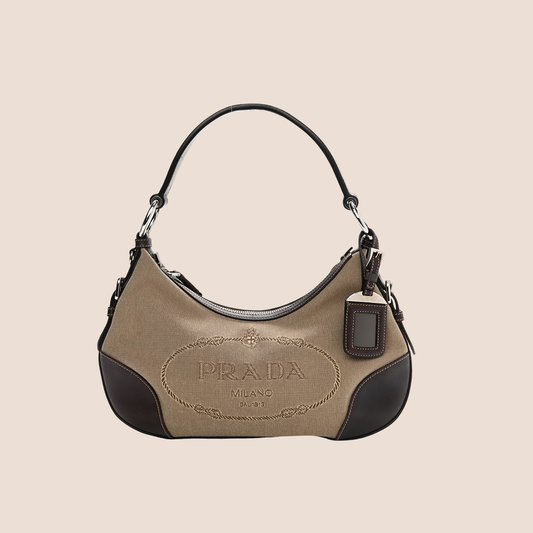 PRADA BROWN JACQUARD LOGO SHOULDER BAG