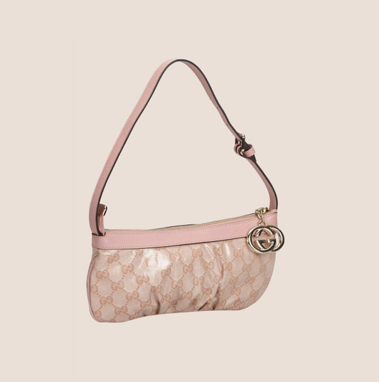 GUCCI PINK GG SUPREME BAGUETTE BAG