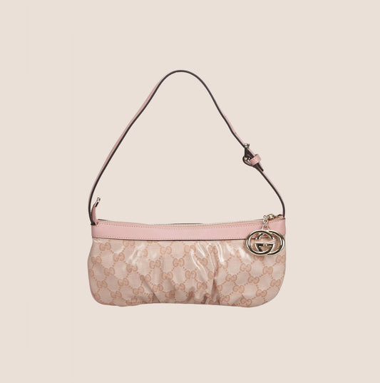 GUCCI PINK GG SUPREME BAGUETTE BAG