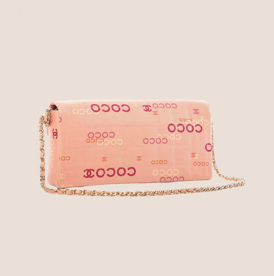 CHANEL PINK CANVAS CHOCOLATE BAR EAST WEST FLAP BAG