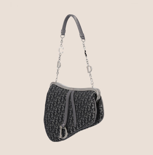 CHRISTIAN DIOR 2003 GREY JACQUARD TROTTER MICRO SADDLE BAG