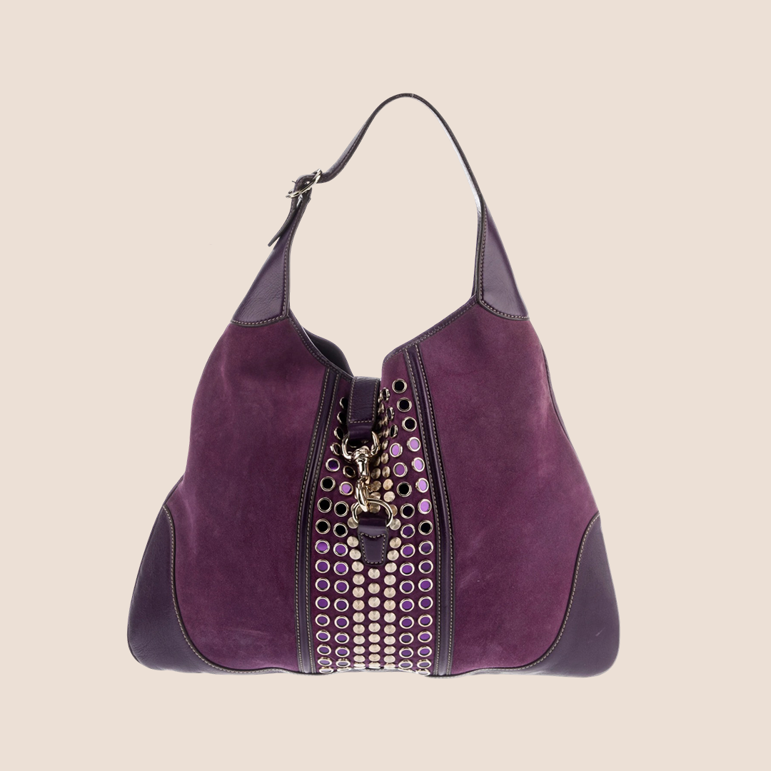 GUCCI PURPLE STUDDED LARGE JACKIE O BOUVIER HOBO BAG