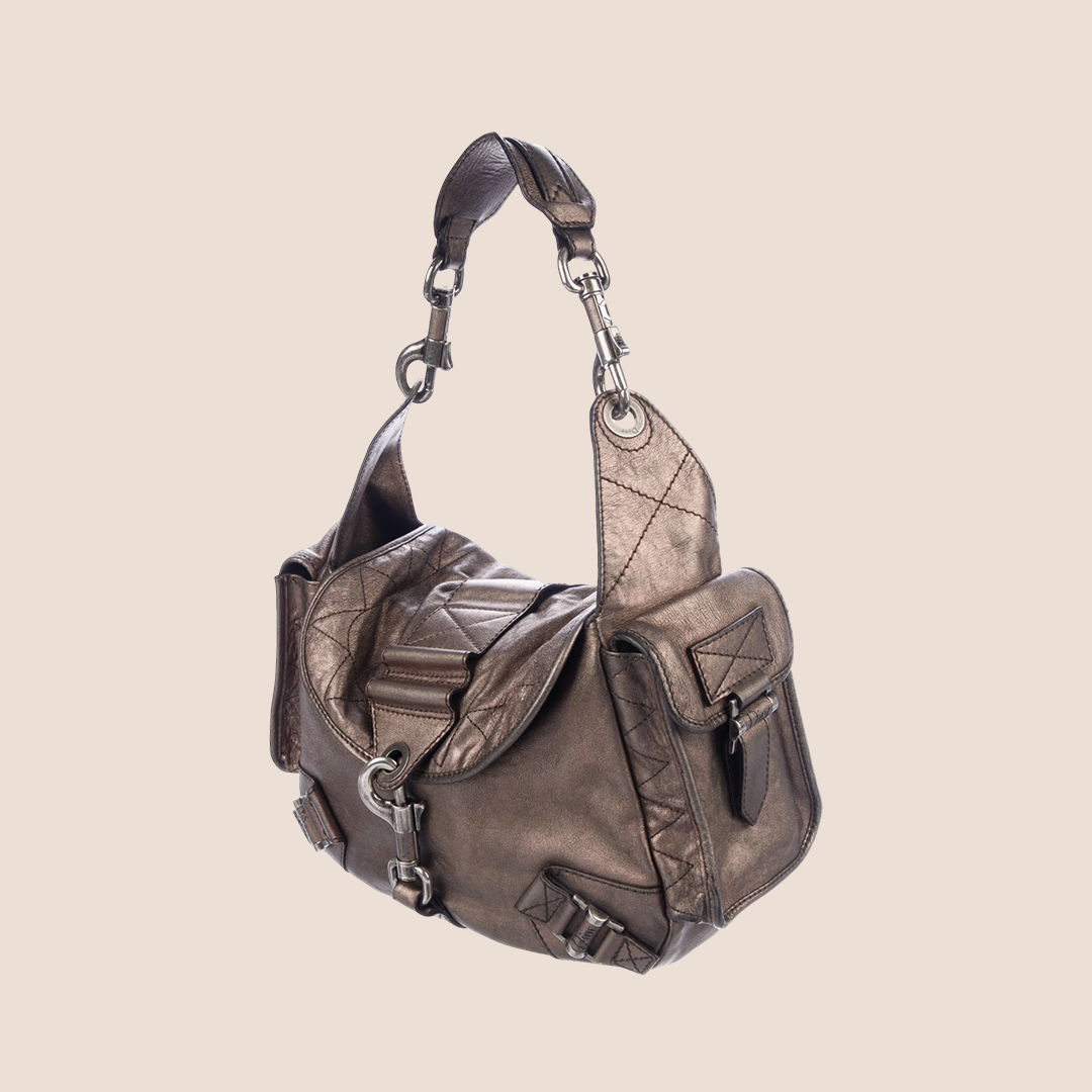 CHRISTIAN DIOR 2006 BRONZE LEATHER REBELLE BAG