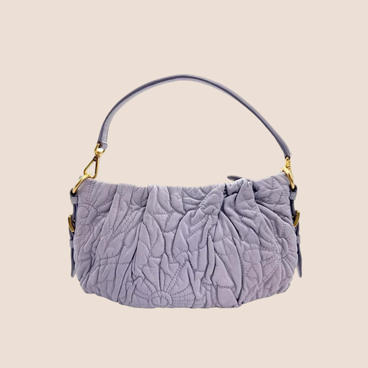 PRADA PURPLE LEATHER EMBROIDERED PETAL SHOULDER BAG