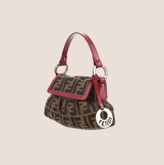 FENDI RED & BROWN ZUCCA MINI CHEF BAG
