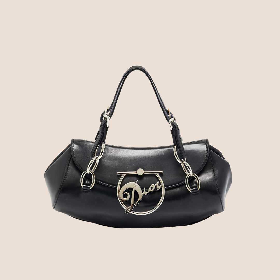 CHRISTIAN DIOR BLACK LEATHER LOGO DIVA BAG
