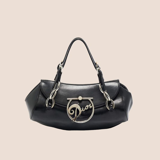 CHRISTIAN DIOR BLACK LEATHER LOGO DIVA BAG