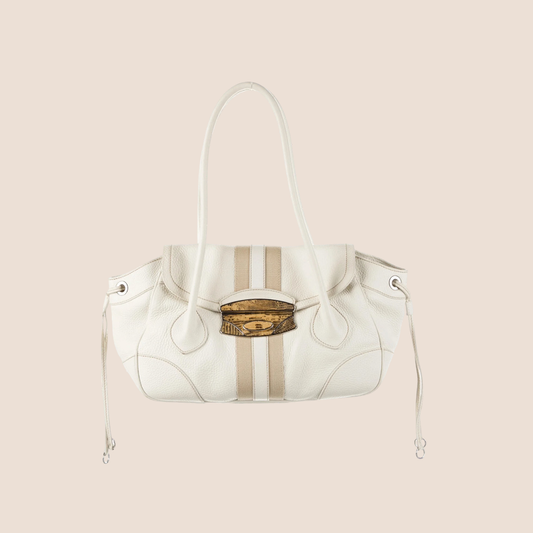 PRADA 2000 WHITE VITELLO LEATHER STRIPE BAG