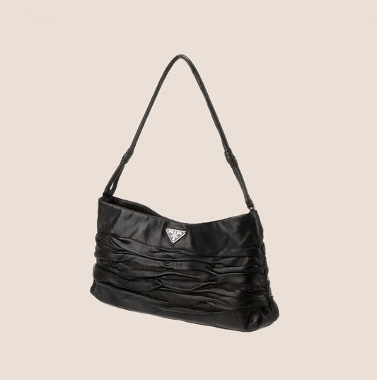 PRADA BLACK NAPPA PLISSE SHOULDER BAG