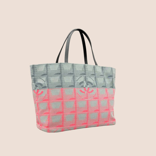 CHANEL TRAVEL LINE PINK & GREY CANVAS TOTE BAG
