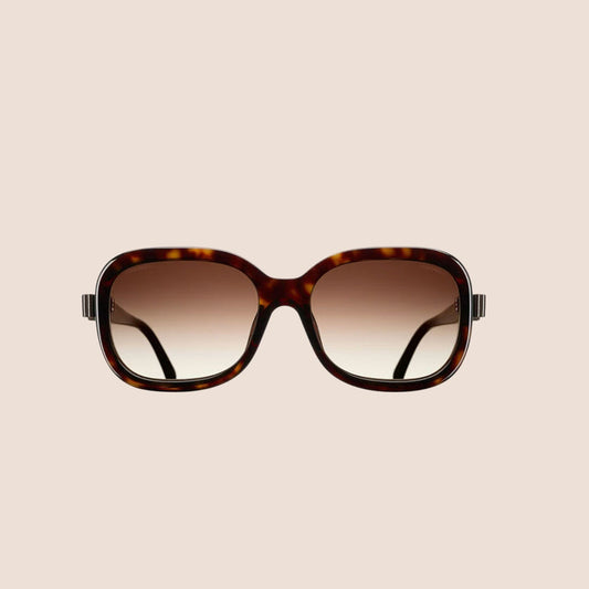 CHANEL BROWN TORTOISE BOW SQUARE SUNGLASSES