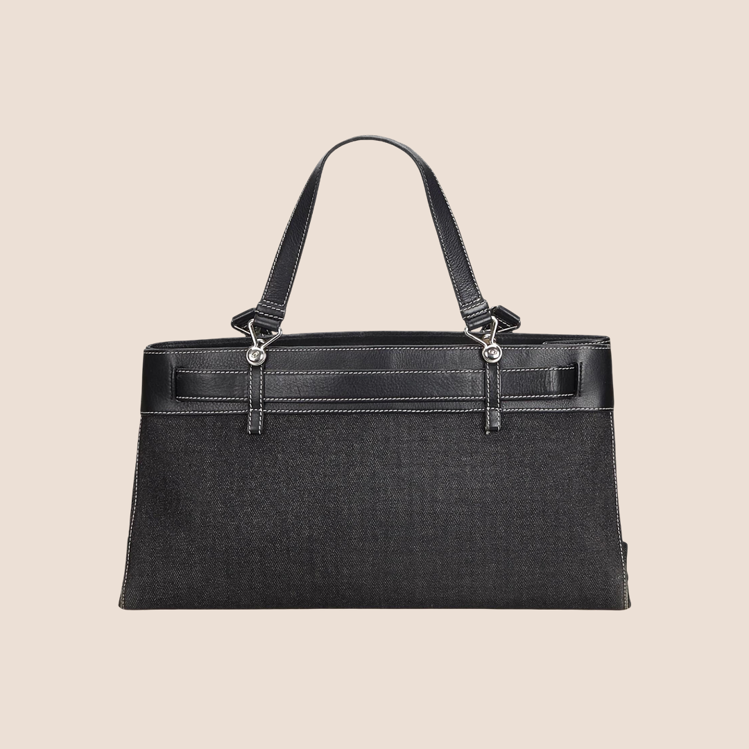 CHRISTIAN DIOR BLACK DENIM BELTED JEANS EVERYDAY BAG