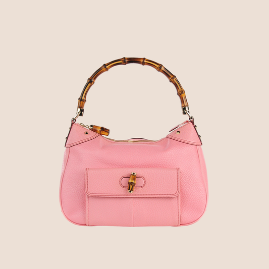 GUCCI PINK LEATHER BAMBOO TOP HANDLE BAG