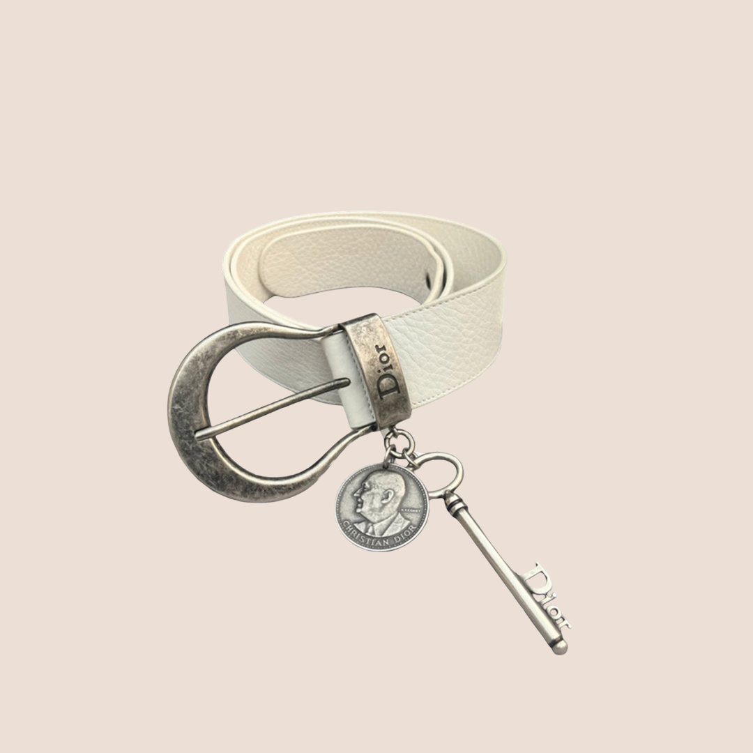 CHRISTIAN DIOR 2006 WHITE LEATHER GAUCHO BELT