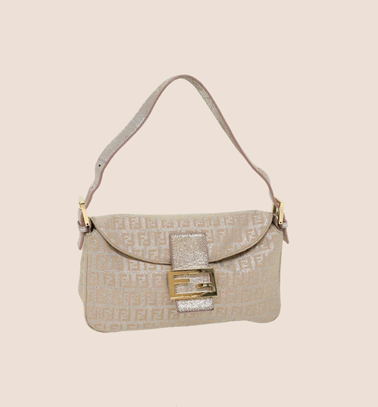 FENDI 2000 SILVER ZUCCHINO GLITTER BAGUETTE FLAP BAG