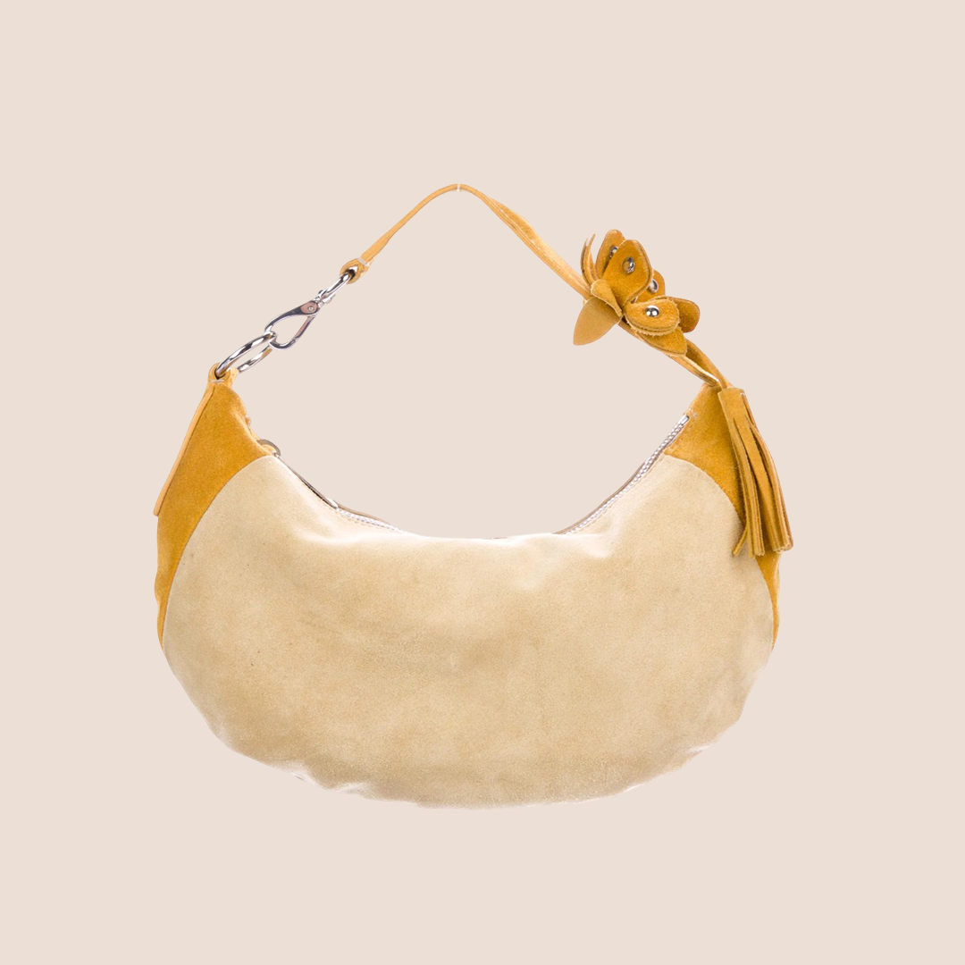 MIU MIU CREAM SUEDE HALF MOON BAG