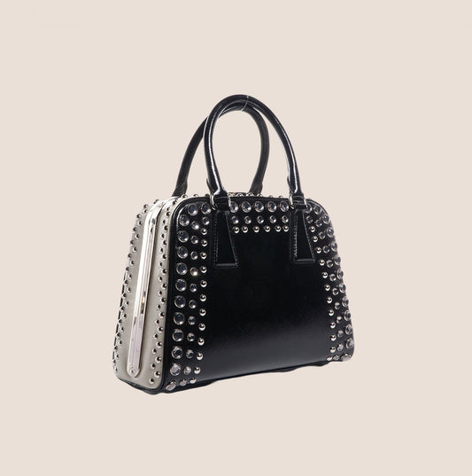 PRADA BLACK SAFFIANO CRYSTAL PYRAMID BAG
