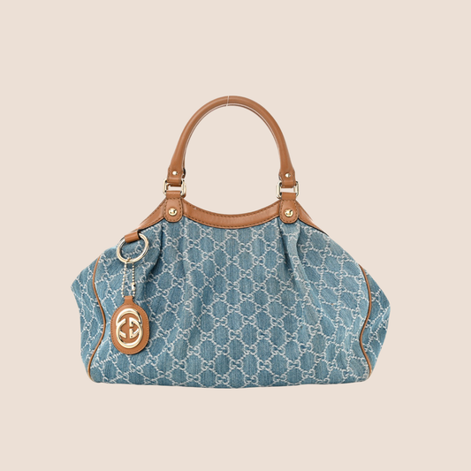 GUCCI DENIM GG MONOGRAM SUKEY TOTE BAG
