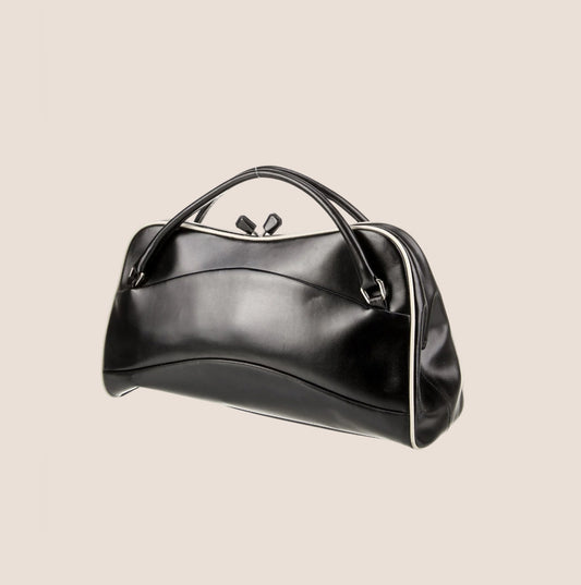 PRADA 2000 BLACK LEATHER TOP HANDLE BAG