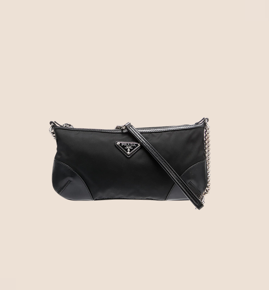 PRADA 2000 BLACK TESSUTO CHAIN POCHETTE BAG