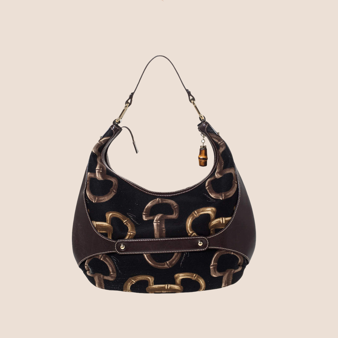 GUCCI BROWN & BLACK AMALFI HORSEBIT HOBO BAG
