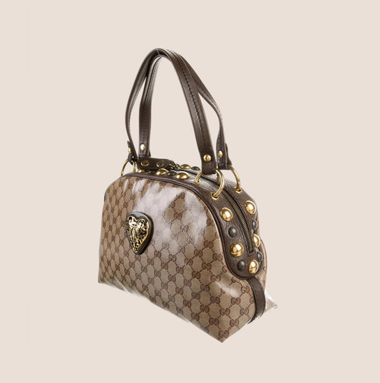 GUCCI BROWN GG CRYSTAL BABOUSKA DOME BAG