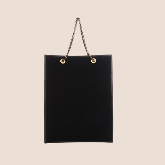 CHANEL BLACK WOOL COCO SILHOUETTE TOTE BAG