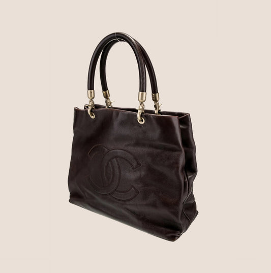CHANEL 2003 CC LOGO BROWN CAVIAR TIMELESS TOTE BAG