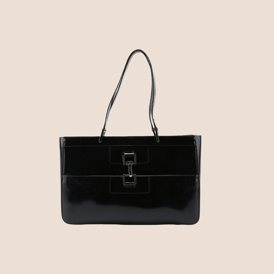GUCCI 2000 BLACK PATENT LEATHER JACKIE TOTE BAG