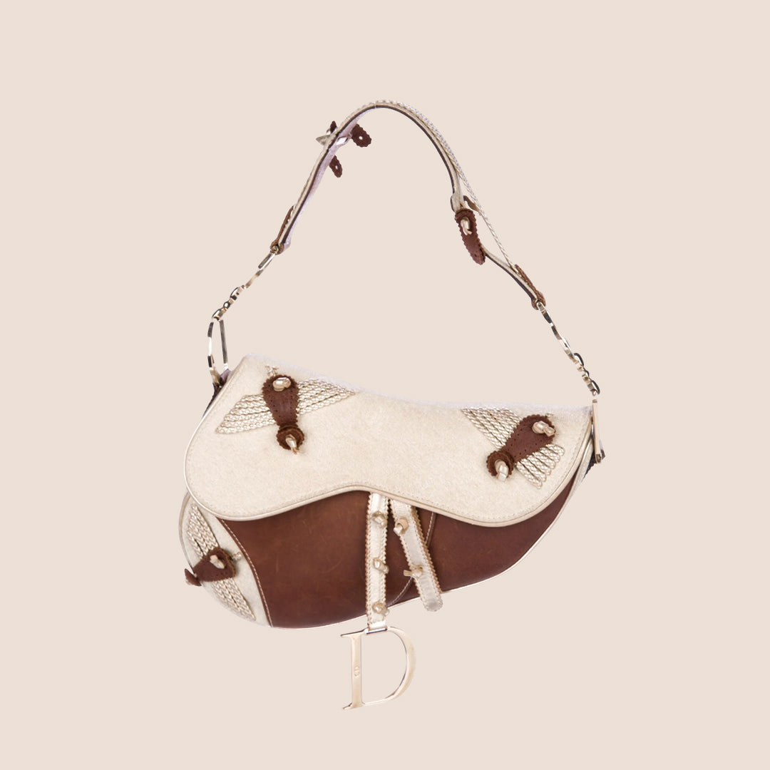 dior ショルダーバッグ CHRISTIAN DIOR 2003 BROWN & GOLD JACQUARD SADDLE BAG – RDB