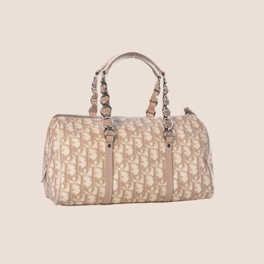 CHRISTIAN DIOR BEIGE & ROSE TROTTER ROMANTIUQUE FLORAL BOSTON BAG