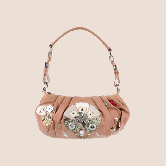 PRADA 2000 PYTHON BEIGE PATCHWORK TESSUTO BAG
