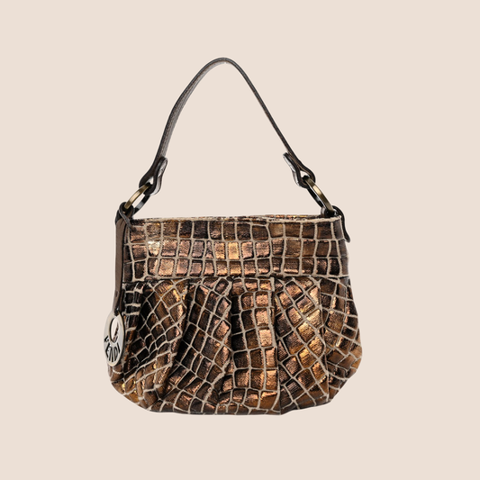 FENDI 2000 METALLIC BRONZE CROCO MINI CHEF HOBO BAG