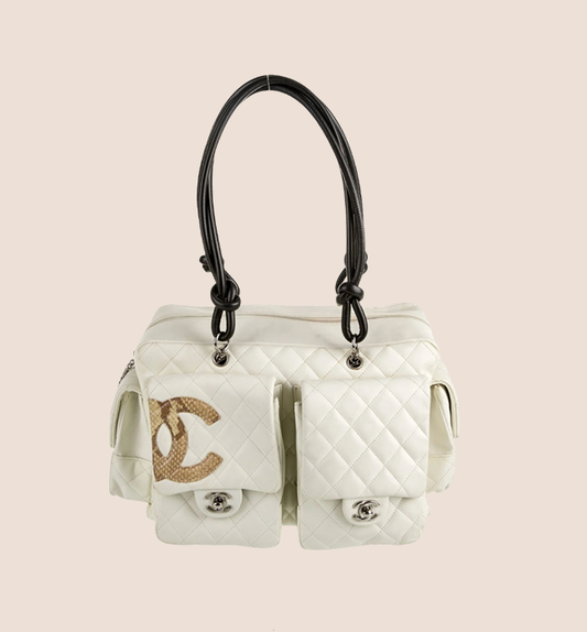 CHANEL WHITE QUILTED CAMBON MULTIPOCKET REPORTER BAG