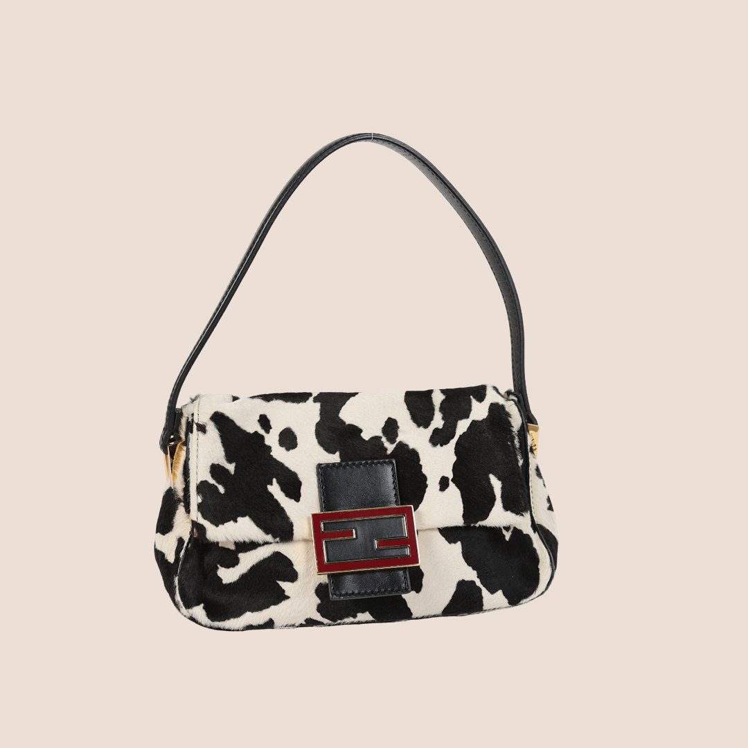 FENDI PONYHAIR COW PRINT MINI BAGUETTE BAG