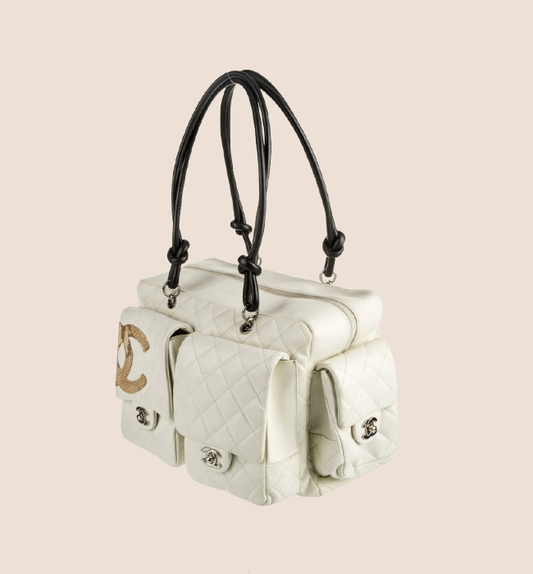 CHANEL WHITE QUILTED CAMBON MULTIPOCKET REPORTER BAG