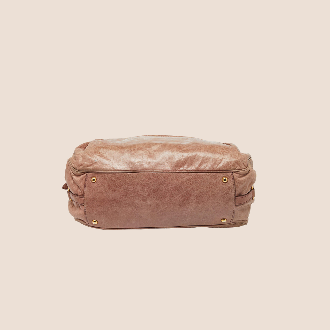 MIU MIU 2000 DUSTY PINK LEATHER DISTRESSED SATCHEL BAG