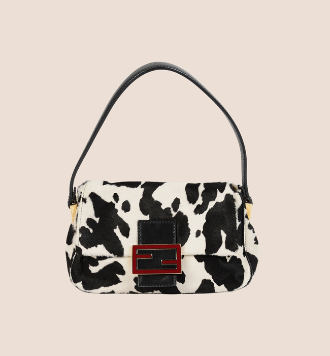 FENDI PONYHAIR COW PRINT MINI BAGUETTE BAG