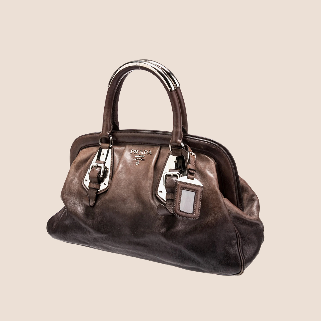 PRADA 2000 BROWN GLACE MORDORE FRAME BAG